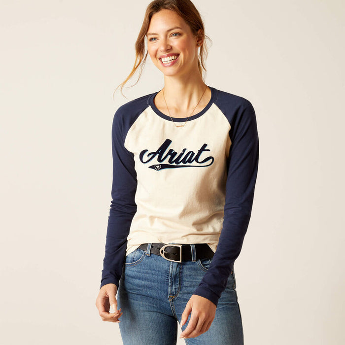 Ariat Womens Starter Long Sleeve T-Shirt Oatmeal, Heather & Navy