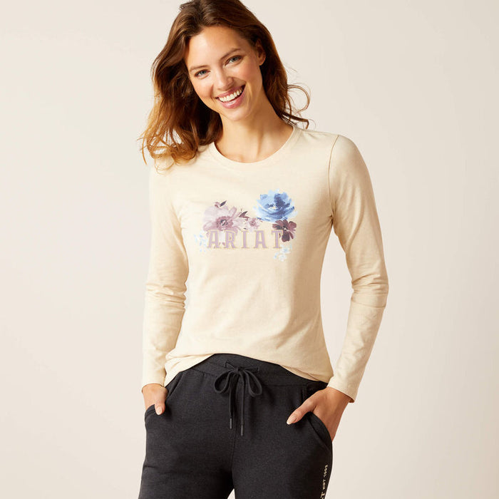 Ariat Womens Long Sleeve Peonies T-Shirt Oatmeal