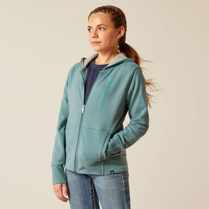 Ariat Youth Logo Full Zip Hoodie Atlantic