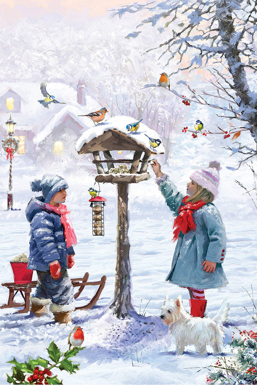 Country Cards Feeding The Birds Christmas Card