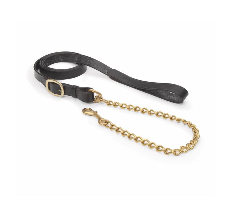 Leather Lead Rein Brass Chain Black OS