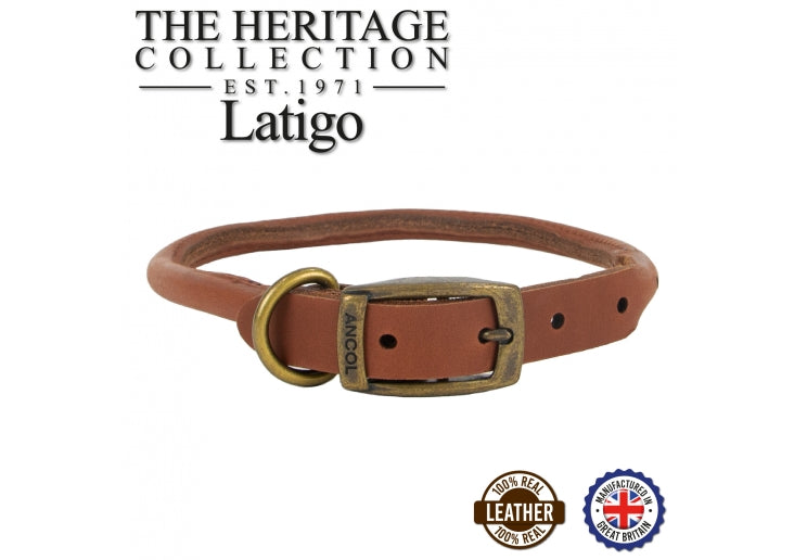 Ancol Heritage Collection Rolled Leather Collar Chestnut