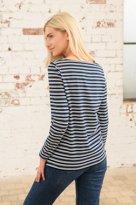 Lighthouse Causeway Long Sleeve Top Navy Stripe