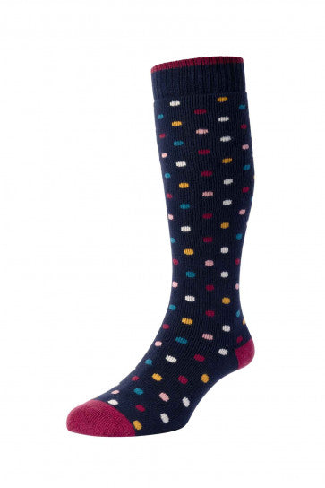 HJS Spot Welly Sock 4-7 Navy