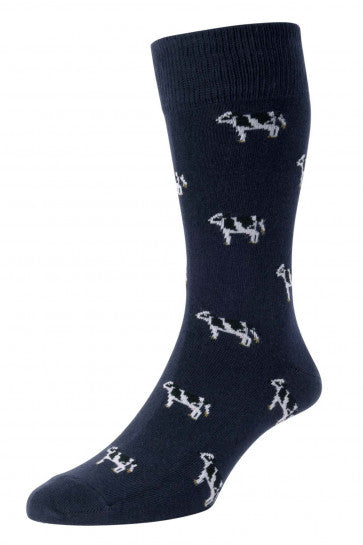 HJS Cow Sock 6-11 Navy