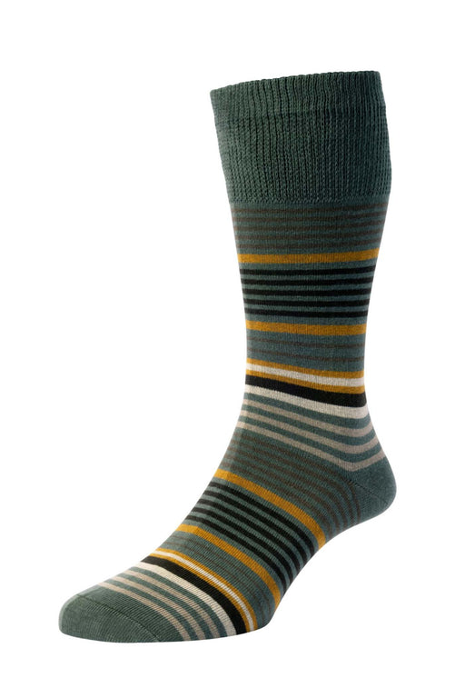 HJS Stripe Comfort Top Sock 6-11 Khaki