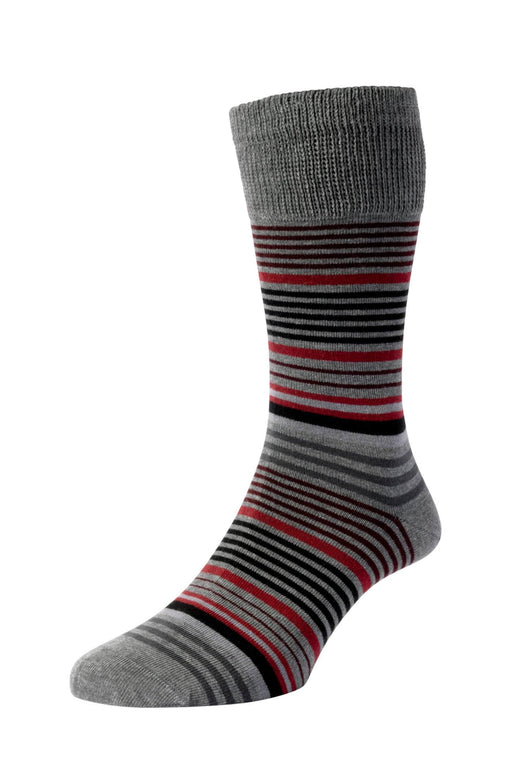 HJS Stripe Comfort Top Sock 6-11 Light Grey