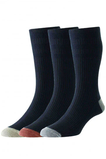 HJ Contrast Heel/Toe Sock 3pk Navy.