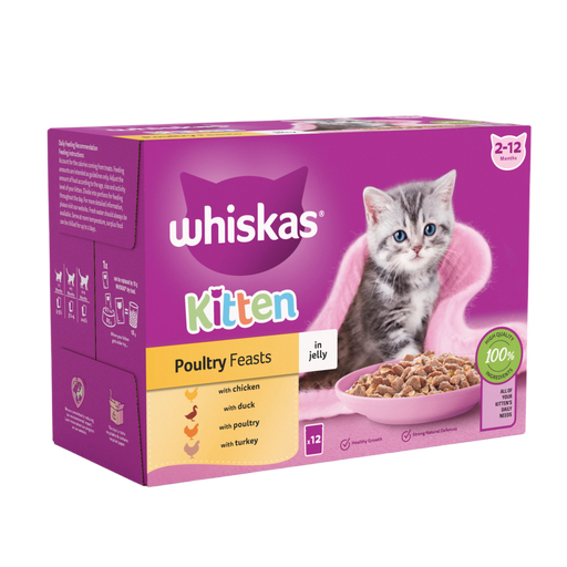 WHISKAS Kitten Poultry Feasts in Jelly Pouches 12 x 85g