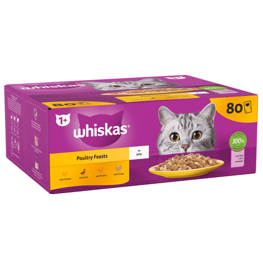 Whiskas 1+ Adult Poultry Feast Jelly Pouches 80x85g Giant Pack