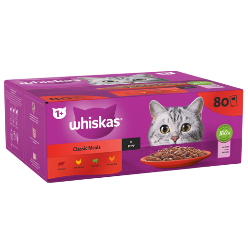 Whiskas 1+ Adult Classic Meals In Gravy Pouches 80x85g Giant Pack