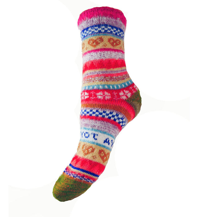 Joya Multi Coloured with Dark Red Cuff Scandi Patterned Socks