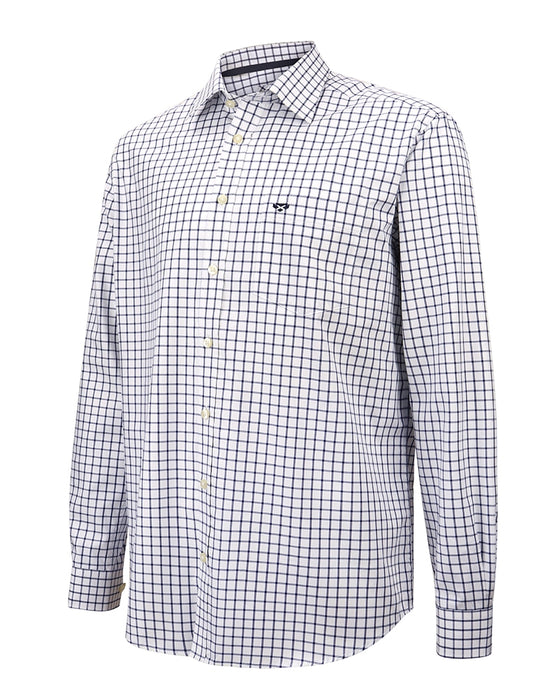 Hoggs Of Fife Turnberry Long Sleeve Twill Cotton Shirt White & Navy