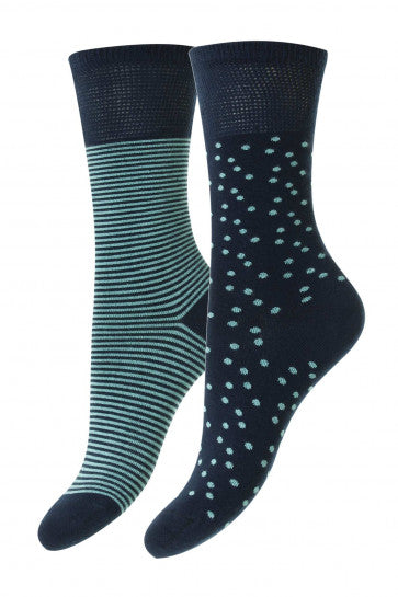 HJS Navy Spot Stripe Bamboo Socks 